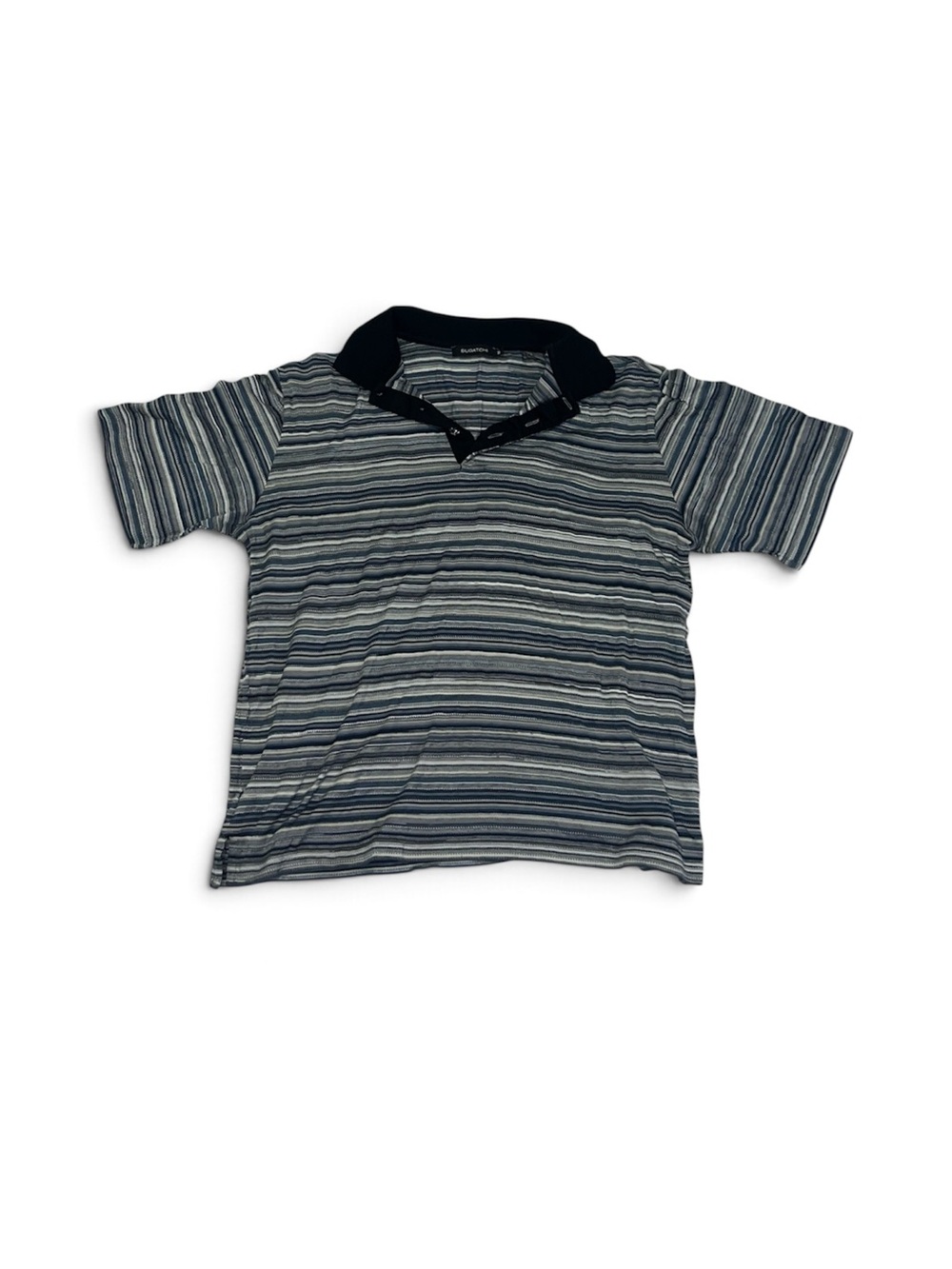 Bugatchi Blue Striped 100% Mercerized Cotton Polo Shirt Men’s Size Medium Preppy